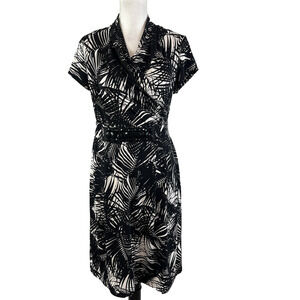 Alfani Dress size Small Black White Tropical Palm Trees Slinky Boho Wedding Slim